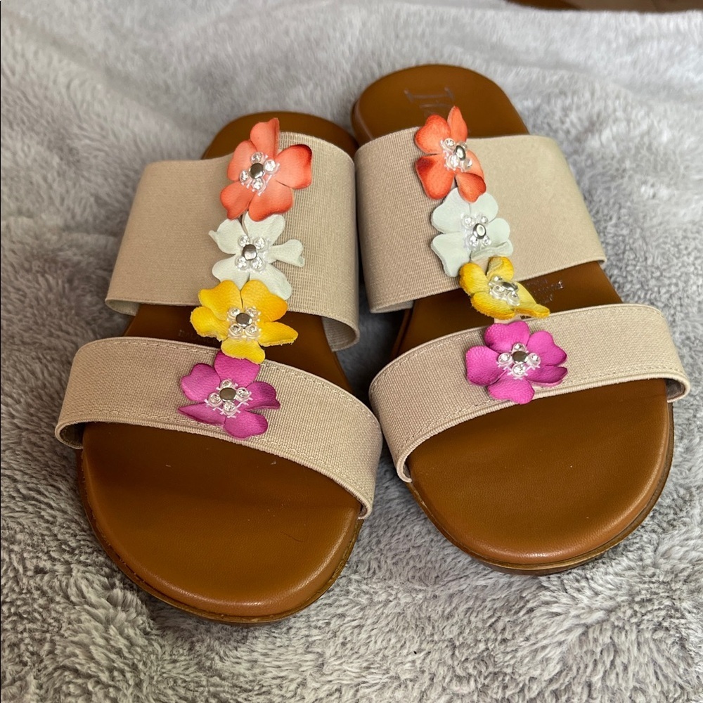 Italian Shoemakers Beige Sandals with Colorful Floral Accents